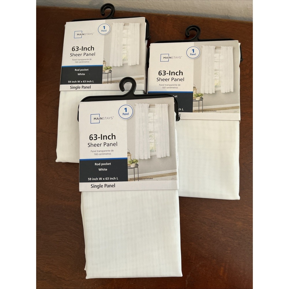 Mainstays Sheer Panel Rod Pocket 59 x 63 NEW White Curtains Lot of 3